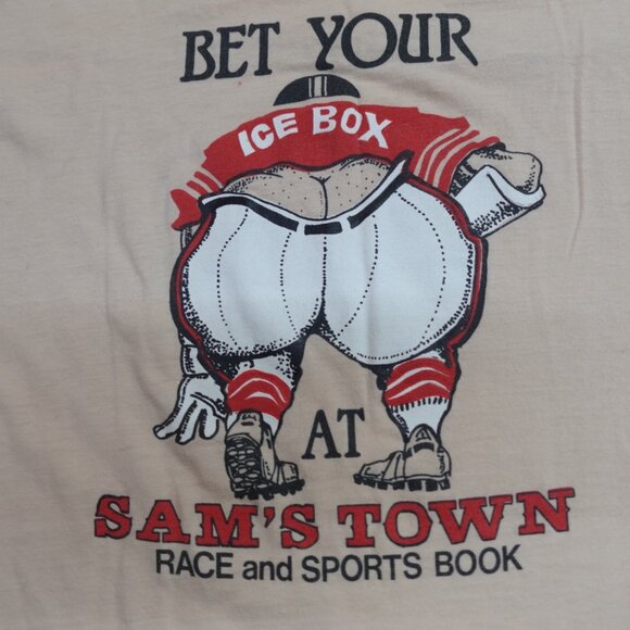Vintage Sam's Town Hotel Shirt Small Beige Race Sportsbook Gambling Hall Vegas - Picture 1 of 8